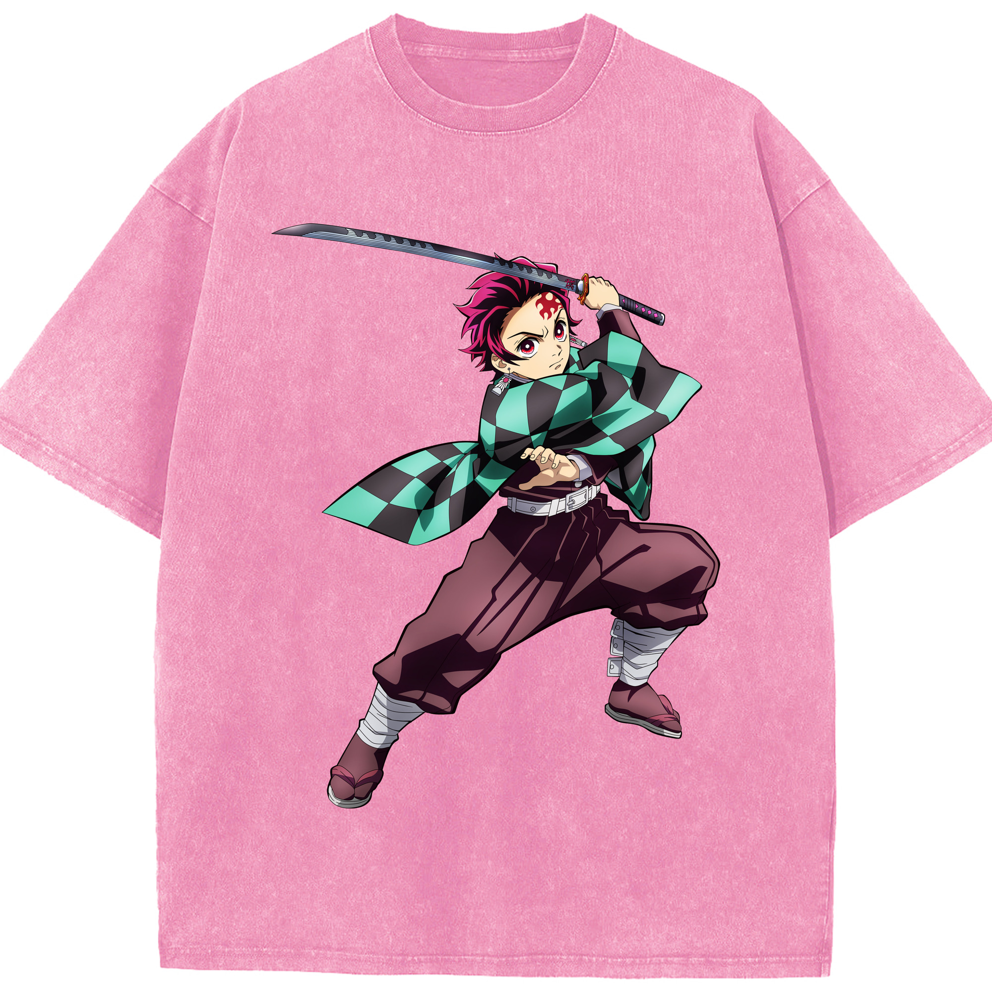 （画像用） 鬼滅の刃 竈門 炭治郎／かまど たんじろう Kamado Tanjirou 綿100% ヴィンテージ風 半袖Tシャツ（フロントプリント）
